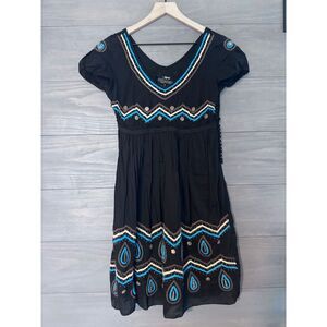 Johnny Was Joystick Embroidered Handmade Dress‎ Women's Size Medium Black